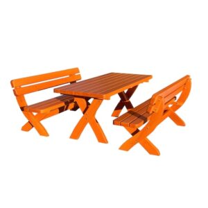 Set WIEN din lemn masiv de rasinos,180x80 cm, pentru gradina sau terasa, o masa si doua banci, culoare cires