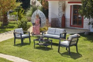 Set mobilier gradina / terasa Daphne Gri deschis / Antracit, 2 fotolii + canapea 2 locuri + masa de cafea